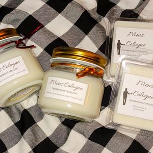 Two 8oz Mens Cologne Scented Candles + 2 packs of wax melts